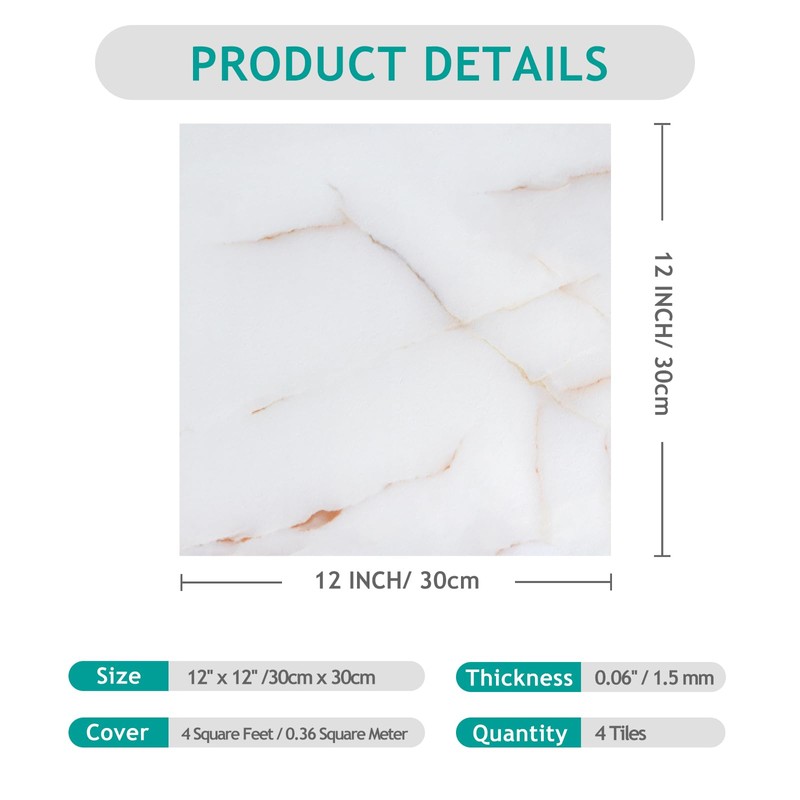 VEELIKE 4 Pack Pink and White Marble Peel and Stick