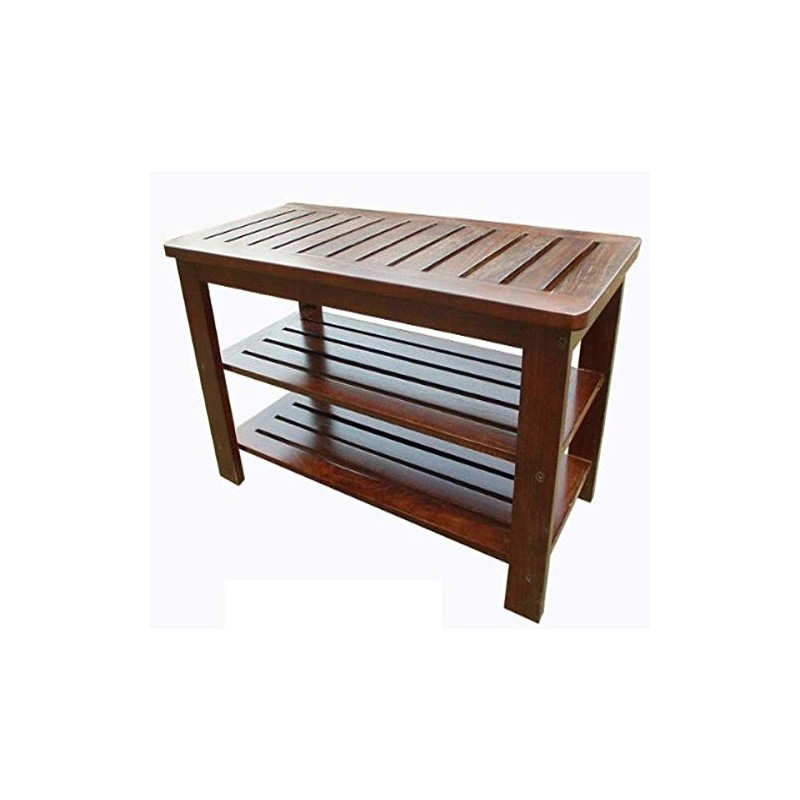 D-Art Collection Mahogany Michaela Shoe Bench with 2 Shelves -