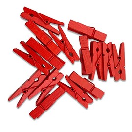 Topxome 100pcs 35mm Natural Wooden Clips Photo Clips Clothespin DIY Wedding Party Wooden Clip Clips Pegs (Red)