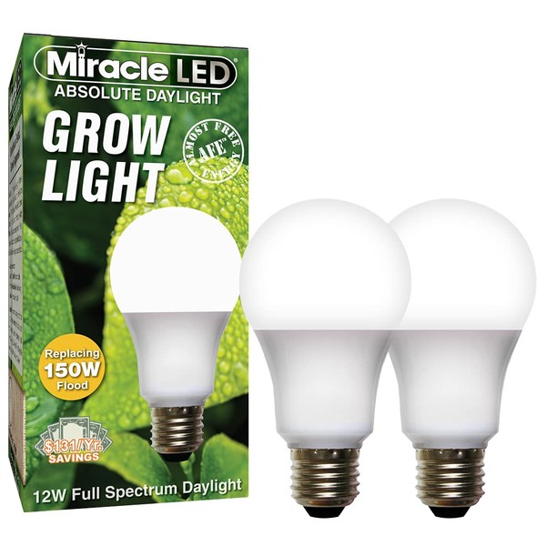 Miracle LED Absolute Daylight LED Grow Light Bulb Daylight White Full Spectrum Replacing 150W Incandescent (2-Pack)