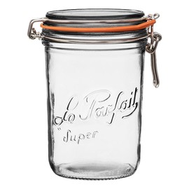 Le Parfait Super Terrine - 1L French Glass Canning Jar w/Straight Body, Airtight Rubber Seal & Glass Lid, 32oz/Quart (Pack of 4) Stainless Wire