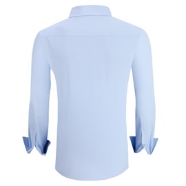 Alex Vando Mens Dress Shirt Wrinkle Free Regular Fit 4-Way Stretch Button Down Shirts,Solid Blue,L