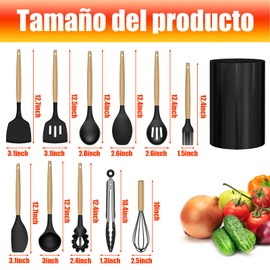 Conjunto De Utensilios De Cocina, 12 Piezas Tensilios De Cocina De Silicona Juego, Utensilios De Cocina De Silicona Para Para Cocinar, Hornear, Negro