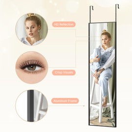 Kosmonia 48x14 Inch Full Length Door Mirror - Over The Door Hanging Mirror, No Drill Installation, Perfect for Bedroom & Closet, Sturdy Hanging Door Mirror