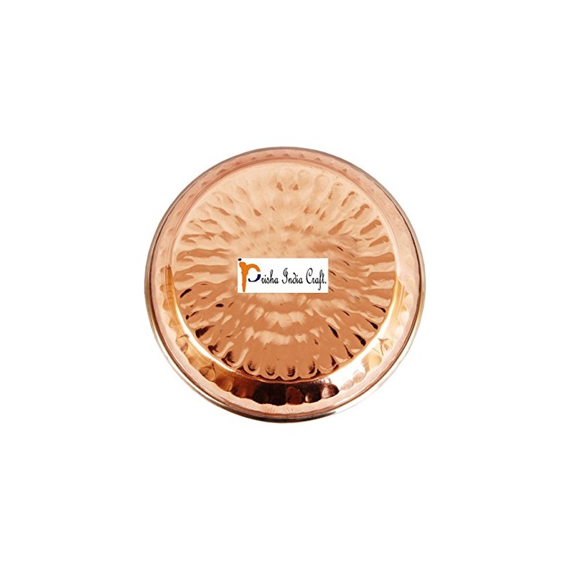 Prisha India Craft Steel Copper Dessert Plate, Halwa Plate Dish