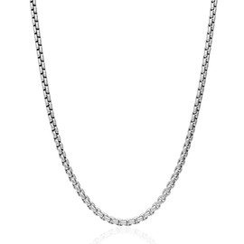 Next Level Jewelry Solid Sterling Silver Round Box Link .925 Rhodium Heavy-Duty Necklace Chains 1MM-5MM, Sterling Silver Chain Men Women, Mens Silver Chain, Mens Chain Necklace, 2.5mm,24
