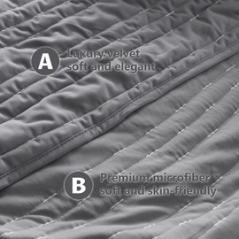 KASENTEX Luxury Velvet Quilt Set 3 Pieces Oversize Queen,Ultra-Soft Bedspread Coverlet with 2 Pillow Shams, Lightweight Bed Blanket, Elegant Stitch Design, Machine Wash All Season Bedding,Gray