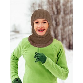 2 Pieces Winter Warm Knitted Balaclava Neck Warmer Hat Fleece Lined Ski Mask Windproof Face Mask for Outdoor Sports