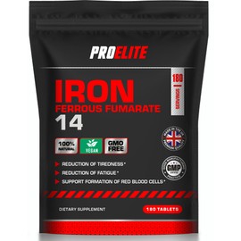 Iron Tablets High Strength 14mg - 180 Tablets - Vegan Iron Energy Tablets for Tiredness and Fatigue - High Absorption Iron Supplements for Women and Men - Made in The UK by PROELITE