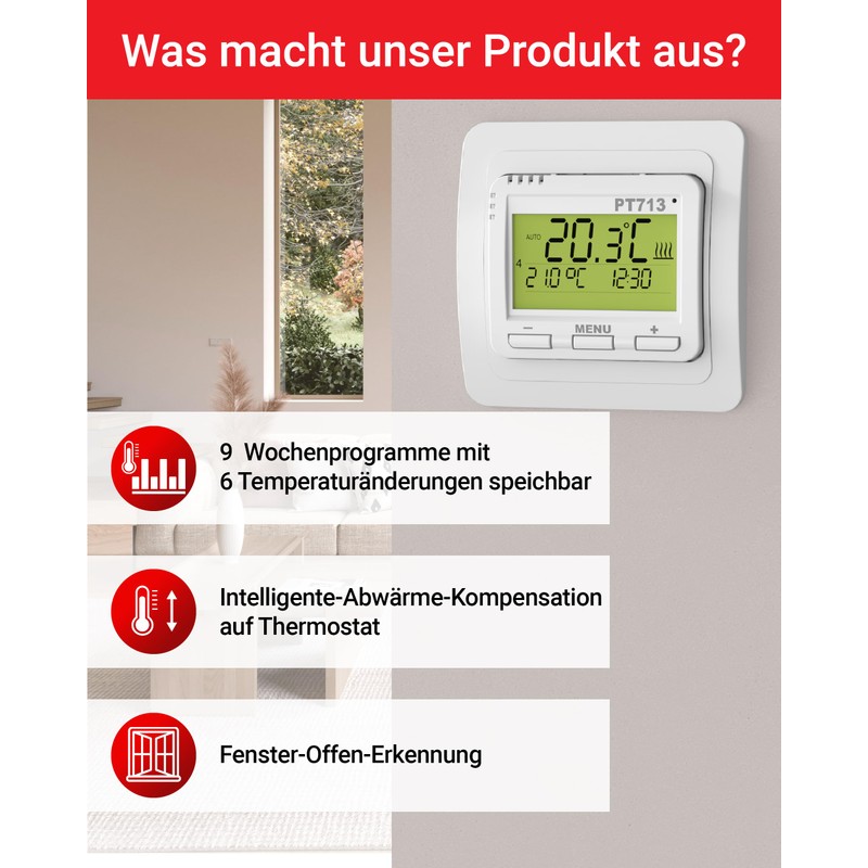 ELEKTROBOCK PT713-EI Digital Wall Thermostat - Programmable - LCD Display