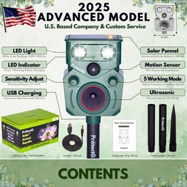 Solar Animal Repeller Outdoor - Ultrasonic Motion Activated Deterrent with Flashing LED Light - Waterproof Yard & Garden Protector for Deer, Cat, Squirrel, Rodents (1 Pack)