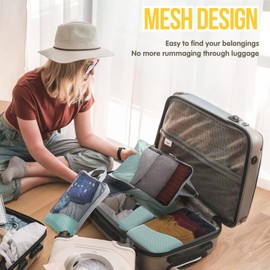 HWAEYEM Compression Packing Cubes 8 Set, Dual Zipper Compression Packing Cubes for Travel, See-Through Mesh Packing Bags for Suitcases, packing cubes with shoe bag