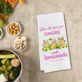 Cilrii Coquette Pink Bow Lemon Kitchen Towels, Lemon Themed Gifts Dish Tea Towels for Kitchen Decor, When Life Gives You Lemons Lemonade Decorative Hand Towel, 16x24 Inch