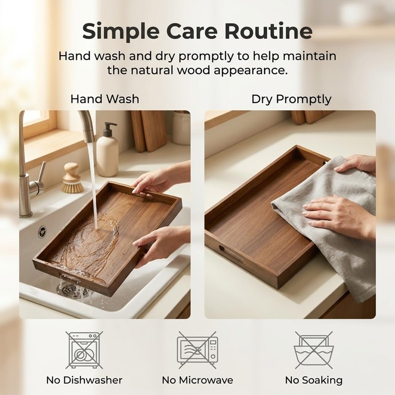 Wood Serving Tray with Handles, Wooden Tray for Ottoman, 17