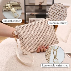 AdiStylinno Women's Straw Clutch Bag, Bohemian Straw Bag, Small Straw Handbag, Woven Clutch Purse with Zip, Summer Straw Beach Bag for Women, beige, Minimal