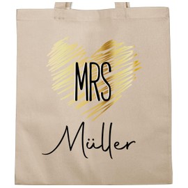 Geschenk mit Namen personalisiert by Shirtracer - Cotton Bag - Bags - MRS | Wedding Gifts for the Bride | Gift for Wedding | Wedding Gifts for the Bride, 2 natural white, Unit size