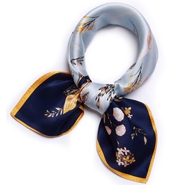 ANDANTINO 100% Pure Mulberry Silk Scarf 35" Large Square Lightweight Headscarf –Women’s Breathable Hair Scarves and Wraps (Yellow&Blue)