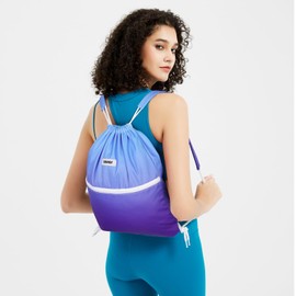 WANDF Drawstring Backpack with Shoulder Pads Sports Gym Bag Water Resistant Sackpack String Bag Cinch Bag for Women Men (Blue Gradient)