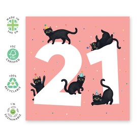 Central 23 21st Birthday Card For Her - Daisy Chain 21 - Black Birthday Cats Age 21 - Women Sister - Happy Twenty-first Birthday Card - Daughter Niece - Women Friends - Comes With Fun Stickers