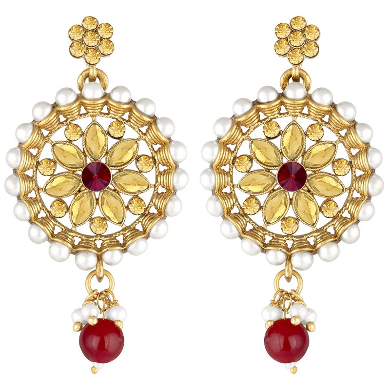 Aheli Kundan Pearl Choker Multi Layered Collar Pendientes con Manng
