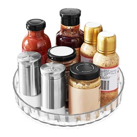 Small Acrylic Lazy Susan Organizer 8" Clear Turntable for Cabinet, Countertop, Bathroom 1 Tier Plastic Spinning Organizer, for Kitchen, Vanity, Pantry, Tabletop Storage organizador giratorio acrilico