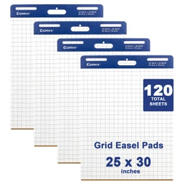 Comix Grid Sticky Easel Pad, 25 x 30 Inches Flip Chart for Teachers, Large Self Sticky Notes for Office School, 30 Sheets/Pad, 4 Pads/Pack