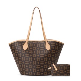 Women's Tote Top Handle Handbags Vegan Leather Designer Handbags for Women Fashion Shoulder Bag with Wallet for Ladies 2psc (Club Dark Brown)