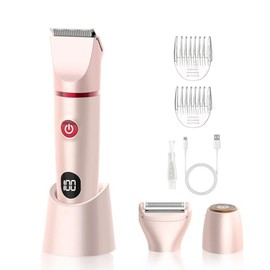 Recortadora de bikini 3 en 1 para mujer, afeitadora eléctrica para cabello público, recortadora de vello corporal recargable, kit de extracción desmon
