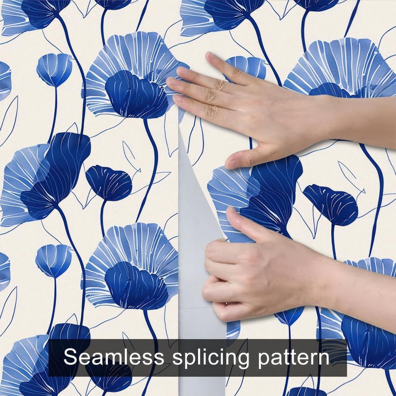 HOMETITUTE Blue Flower Wallpaper Peel and Stick Minimalist Botanical Contact