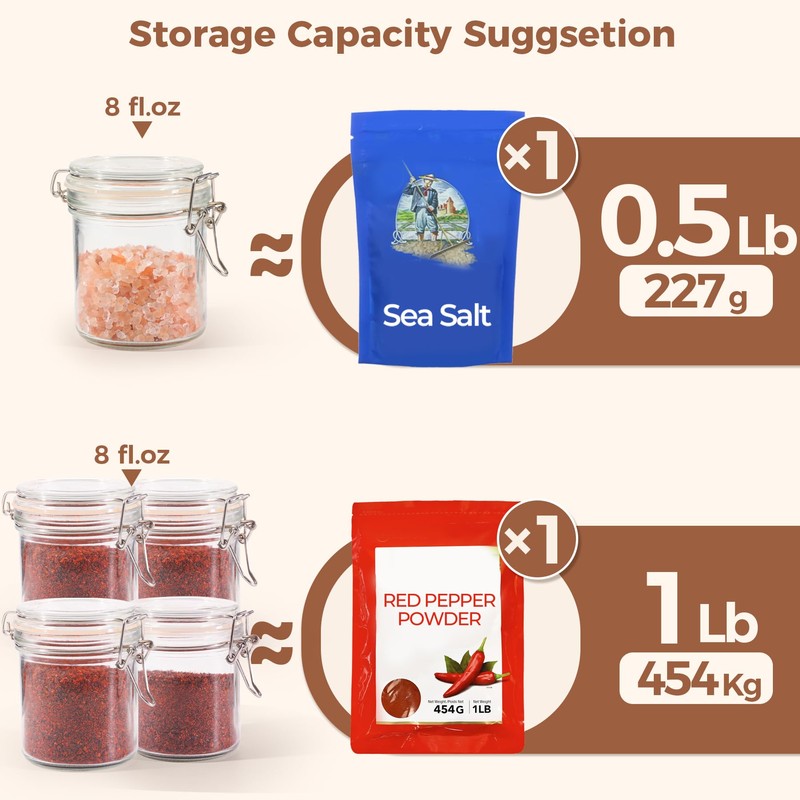 ComSaf 8oz Small Airtight Glass Jars Set of 6 with