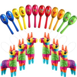 Arrowbash 18 Pcs Mexican Fiesta Party Favors Including 6 Donkey Pinata Mini Pinata and 12 Wooden Mini Maracas Cinco De Mayo Mexican Theme Party Decorations for Party Decorations Birthday
