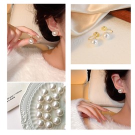 AVYRING Pearl Clip On Earrings, Simulated Freshwater White Pearl Classic Jewellery Gold Earrings for Women Girls Fake Piercing Hoop Earrings 14mm