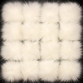 16pcs Pom Poms 10cm Pompoms for Hats, Faux Fur Pom Poms for Hats DIY Faux Fur Pompom，Fur Pompoms Elastic, Pompoms for Knitted Hats Fur Pompom for Hats Shoes Accessories-White