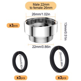 CNYMANY 3-Piece Faucet Adapter Kit - Male 0.86in to Female 1.02in Kitchen Aerator Adapter Set for Sink Faucet and Garden Hose