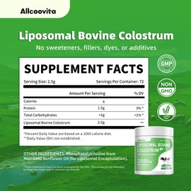 Liposomal Bovine Colostrum Powder - Pure Bovine Colostrum for Humans - Grass Fed Colostrum Supplement for Gut Support, Immune Health and Hair Growth,72 Servings per Bottle.180g/6.35 oz