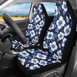 Brosoneto Hawaiian Hibiscus Car Seat Covers White Floral Tropical Flower 2-Pack Car Seat Accessories for Men Women Auto Interior Covers for Car SUV Sedan Truck