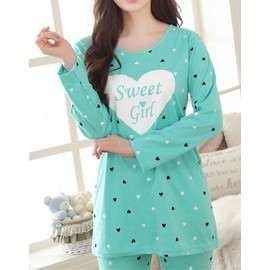 MyFav Girls' Comfy Sleepwear Hearts Shape Pajama Set Sweet Dream Leisure Nighty (1-Green, 7 Years)