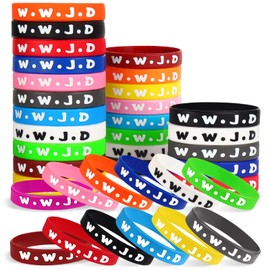 VICROIC 30 PCS WWJD Rubber Bracelets, Colorful Silicone What Would Jesus Do Wristbands Inspirational Motivational Bracelets for Women Men Party Favors Supplies