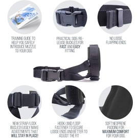 Gentle Muzzle Guard for Dogs - Prevents Biting and Unwanted Chewing Safely Secure Comfort Fit - Soft Neoprene Padding – No More Chafing – Training Guide Helps Build Bonds with Pet (XL, Grey)