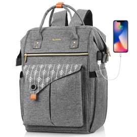 MOMUVO Laptop Backpack for Women, Grey, 17.3 Inch, with USB Charging Port, Dimension-11.2"L x 7.8"W x 17"H, 25L Capacity, 2 Compartments, 18 Pockets