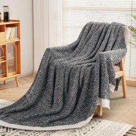 NEXHOME PRO Soft Throw Blankets for Couch, Reversible Warm Blankets Cozy Knit Blanket for Women, Fuzzy Plush Lightweight Throws for Sofa, Bed, Picnic, Black 50 x 60 inches