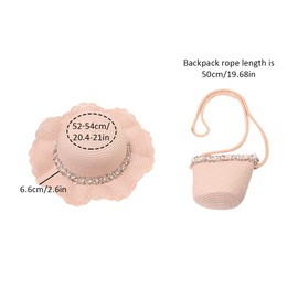 Summer Straw Hat Bag Set, Cute Wide Brim Floppy Beach Sun Hats with Straw Woven Shoulder Bag Outdoor Outfit Set for Girls (Pink)