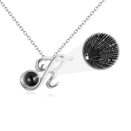 Winnicaca Letter Necklace with ‘I Love You’ in 100 Languages, Sterling Silver Love Pendant for Women / Girls, Silver, White