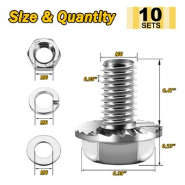 M6x1.0 Bolt (10 Sets) M6 x 12mm Flanged Hex Head Nuts and Bolts, M6 Bolt Flange Hexagon Screws with Nuts and Washers, 304 Stainless Steel 18-8 Metric Bolt Assortment, DIN 6921, by Mywish