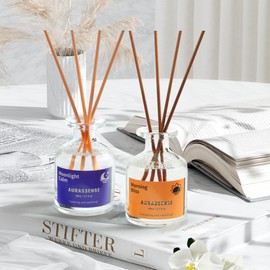 AurassenseECSL Reed Diffuser Set - 2 Bottles (2.7 fl oz/80ml Each) with 8 Sticks, Day & Night Aromatherapy Fragrance for Home, Bathroom, and Office Decor (Morning + Moonlight)