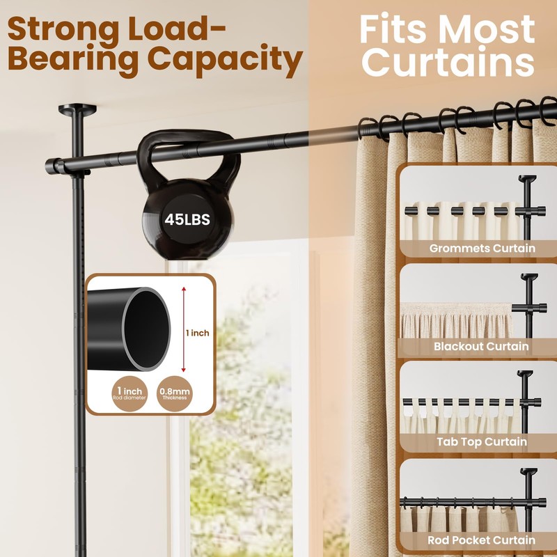 Bonpally Room Divider Curtain Rod, No Drilling Tension Rod for