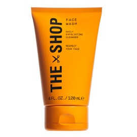The Shop Men's Daily Exfoliating Face Wash, Gentle Cleanser for All Skin Types, Unclogs Pores, Removes Dirt & Oil, Smoothes Rough & Uneven Texture, Shaving Prep, Refreshing Eucalyptus Scent, 4 Fl Oz