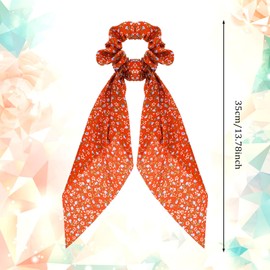 Ymapinc 5Pcs Floral Bowknot Hair Scarf Scrunchies, Elastic Soft Hair for Women, Vintage Boho Head Bands with Long Ribbon Bows for Ladies Ponytail Holder Tie Accessories