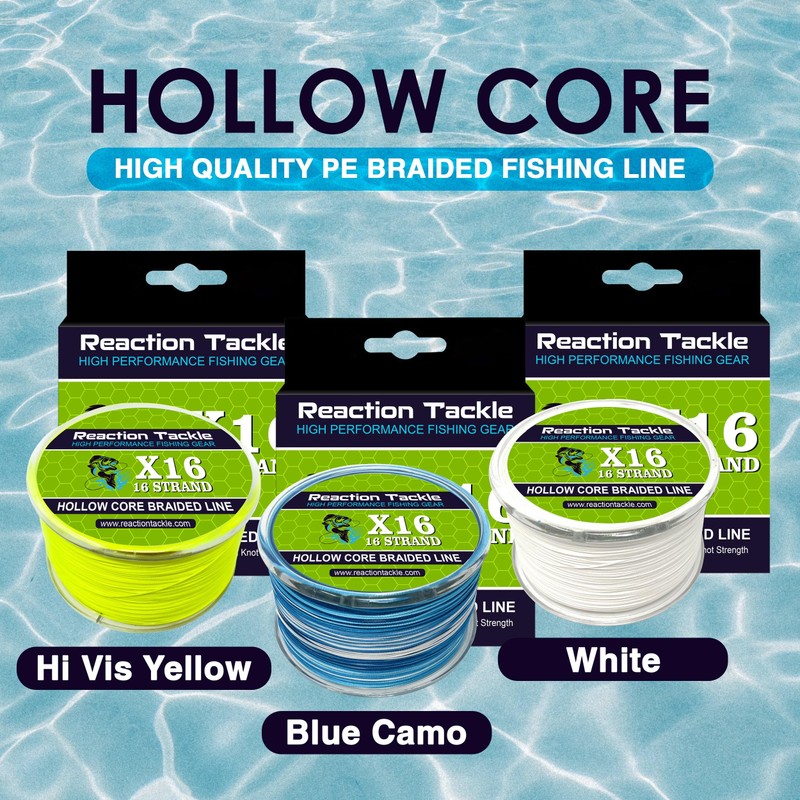 Reaction Tackle Hollow Core, 16 Strand Braided Fishing Line White