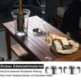 Stainless Steel Ashtray, Pack of 6 Tabletop Ashtray, 8 cm Portable Ashtray, Wind Ashtray for Indoor and Outdoor Use, Silver